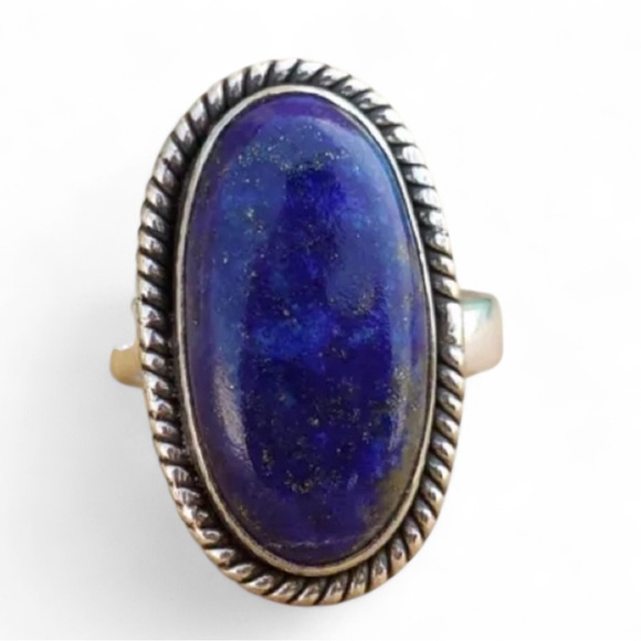 New Lapis Lazuli Oval Gemstone Sterling Silver Ring size 6 - Picture 1 of 4